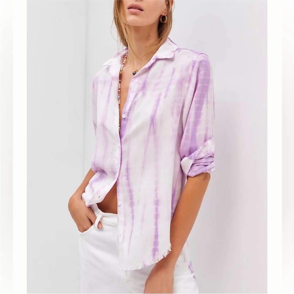 Anthropologie Cloth & Stone - Tie-dye- Frayed Button Down Blouse - Size Large